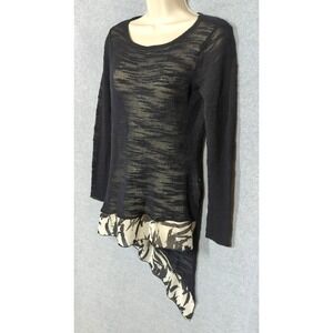 Curio New York Scoop Neck Mesh Tunic Top M Black Asymmetrical Hem Fairy Goth